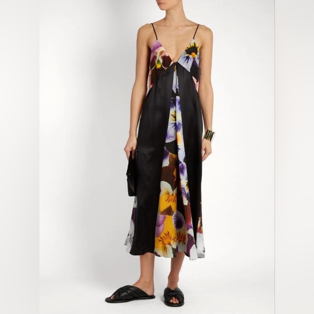 Christopher Kane Pansy-Print Silk Crepe Panel Slip Dress, 8